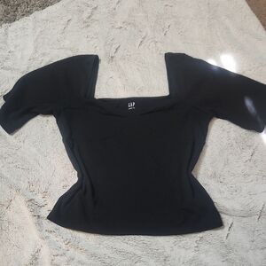 GAP Women's Elegant Black Puff Sleeve Blouse